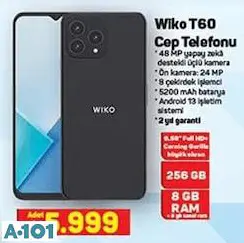 WİKO T60 CEP TELEFONU 256 GB WİKO T60 CEP TELEFONU 256 GB